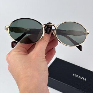 Prada PR65ZS ZVN70L BRAND NEW Sunglasses Pale Gold Dark Green Oval Metal Unisex